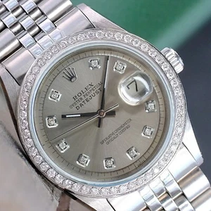 Rolex Mens Datejust Steel Watch Grey Diamond Dial & Bezel 36Mm Jubilee 1.80Ctw - Picture 1 of 21