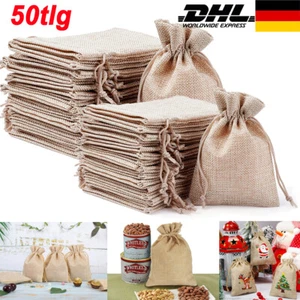 50x Jutebeutel Leinenbeutel Jutesäckchen Geschenk Schmuckbeutel Stoffbeutel Jute - Bild 1 von 14