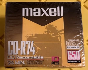 Maxell CD-R74 650 MB Recordable 74 Min Compact Disc New Sealed 10 Pack - Picture 1 of 1