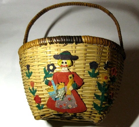 Antique Basket with Quaint Homemade Appliques~ONE OF A KIND~Unique Old  Creation Cover