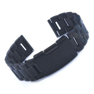 18mm Black Stainless Steel Watch Band Strap Bracelet Straight End Solid Link PVD