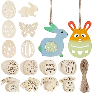 80 Pcs Unfinished Wooden Easter Cutouts, Paintable Hollow Easter Ornaments Eggs - Picture 1 of 9