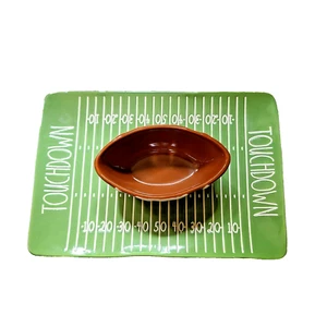 RAE DUNN TOUCHDOWN Fußball & Feld Chips Gemüse & Dipschale Platte Handwerker - Bild 1 von 10