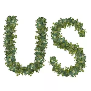 4 Pack 5.9ft Artificial Eucalyptus Garland with White Flowers Winter Spring - Picture 1 of 8