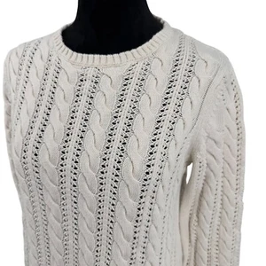 Jones NY Fisherman Cable Knit Sweater Womens Size M White All Over 3D Knit Vtg - Picture 1 of 7