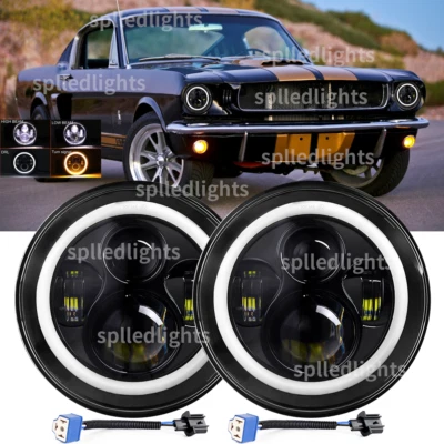 Fit Ford Mustang Fastback 1965 1966 1967 1968-1978 7" INCH Round LED Headlights - Image 1 of 4