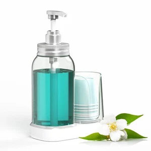 25oz Mouthwash Dispenser Pump Bottle and Cup Holder Set with Tray for Bathroom - Picture 1 of 8