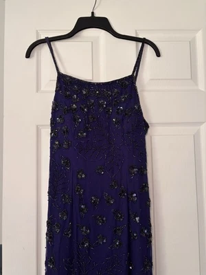VTG Sean Collection Silk Floral Beaded Navy Blue Dress Womens M- Gown - Image 1 of 4
