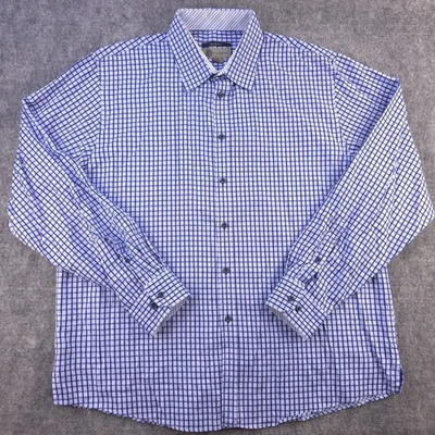 Jhane Barnes Shirt 2XL Slim Fit Blue Check Long Sleeve Button Up Cotton  - Image 1 of 4