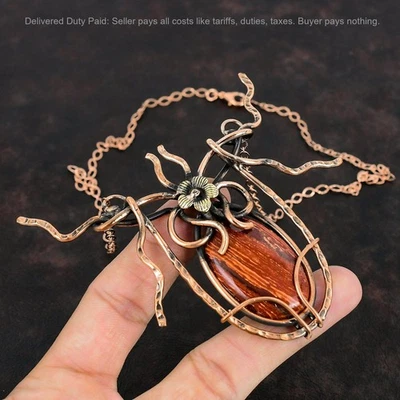 红色蛇皮碧玉石丝包裹花新链项链珠宝铜 — 第 1/4 张图片