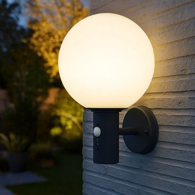 Hauswandlampe Wandleuchte Außenleuchte Bewegungsmelder Glas LED Kugel anthrazit - Bild 1 von 4