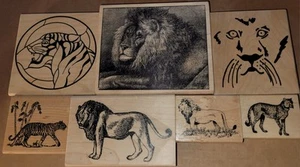1990's Vintage Lot Of 7 Various Big Cats Rubber Stamps - Picture 1 of 2