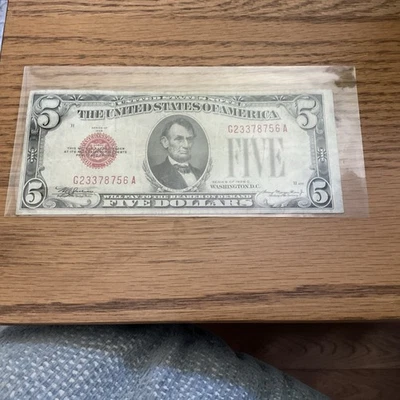 1928 Series C U.S. $5 Dollar Bank Note - Red Seal G/A Block - Image 1 of 4