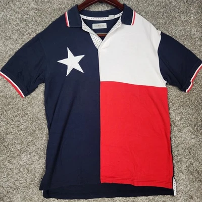 Sun River Texas Flag Polo Shirt Mens M Red White Blue Lone Star State Pride USA - Image 1 of 4