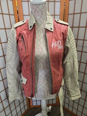 Chaqueta de cuero para motocicleta Harley Davidson Ace of Spade para mujer talla: S rosa con cinturón Foto 1 de 4