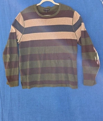 Suéter para hombre Banana Republic verde marrón azul a rayas cuello redondo XL Foto 1 de 4