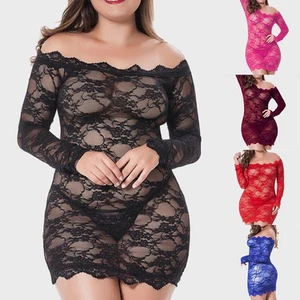 Plus Size Womens Sexy Lace Lingerie G-String Thong Babydoll Sleepwear Nightdress - Picture 1 of 19