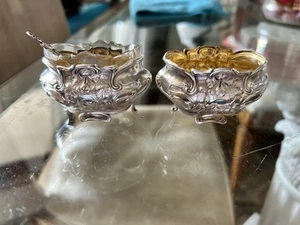 Louis Coignet Spoon 2 French Sterling Silver Salt Cellars and 1 Crystal Insert - Picture 1 of 11