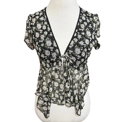 Full Tilt L Tie Floral Top Fairy Whimsygoth Summer Sheer Mesh Festival Party - Image 1 of 4
