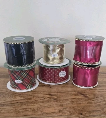 Assorted Christmas Holiday Wired Edge Ribbon Lot-6 New Rolls-39 Yards Total - Image 1 of 4
