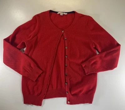 Boden 100% Cashmere Cardigan Sweater Red Crew Neck L/S Size 10 Button Front￼ - Image 1 of 4