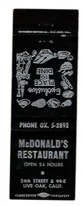 McDONALD'S RESTAURANT Streichholzschachtel Streichholzhülle - LIVE OAK, KALIFORNIEN - Bild 1 von 2