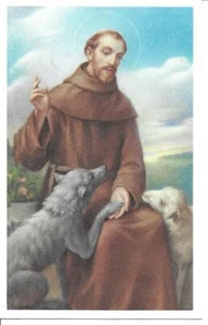 Holy Card of St. Francis of Assisi & the Wolf of Gubbio Plus a 1" Medals - Picture 1 of 4