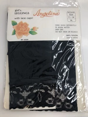 Leggings negros Angelina vintage con encaje capri XL 11-14 años nailon para niñas Foto 1 de 3