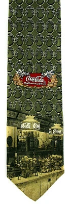 Men's Coca Cola Necktie 5 Cent Coke Soda Shop Brand Dress Silk Green Neck Tie - Image 1 of 4