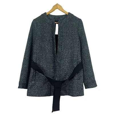 Chaqueta Blazer Ann Taylor Para Mujer Tweed Largo Medio Cinturón Talla M Verde Negra Foto 1 de 4