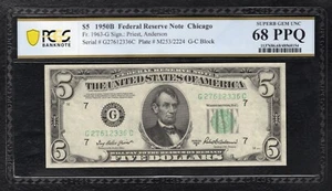 FR 1963-G 1950-B $5 FRN CHICAGO, IL PCGS BANKNOTE SUPERB GEM UNCIRCULATED-68PPQ - Picture 1 of 2