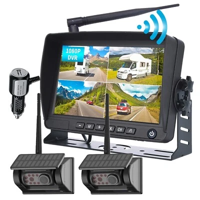 2X Solar Panel Magnetic 1080P Wireless 7" DVR Monitor Backup Camera For Truck RV - image 1 of 4