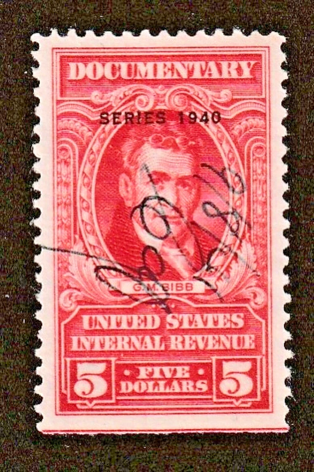 U. S. Revenue ~ R304 ~ Series 1940 ~ $5 Red ~ DOCUMENTARY ~ Used XF - Image 1 of 1