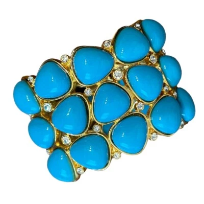 Brazalete Kenneth Jay LANE KJL Puño Azul Turquesa Cabujón Tono Dorado Bisagra Brazalete Foto 1 de 4