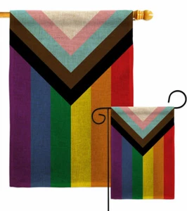 Progress Pride Burlap Garden Flag Support Decorative Gift Yard House Banner - Picture 1 of 19