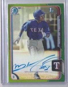 2015 BOWMAN CHROME MICHAEL DE LEON AUTO GREEN REFRACTOR TEXAS RANGERS  91/99 - Picture 1 of 2