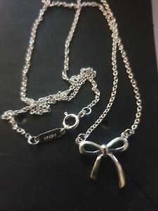 Tiffany & Co Sterling Silver Small Bow Pendant Necklace. 45cm