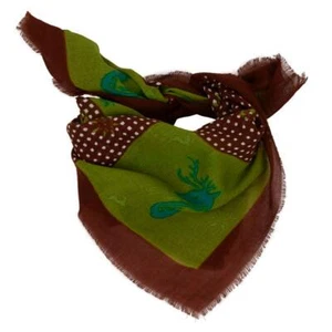 Trachtentuch Grün Braun 100% Baumwolle Cotton scarf Nickituch Hirsche stags - Picture 1 of 2