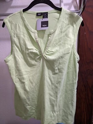 Mossimo лайм зеленый хлопок без рукавов блузка W sz XL со собранным v-образным вырезом открытие - Изображение 1 из 4