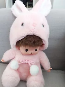 Monchhichi Bebichhichi Sekiguchi Pink Fluffy Bunny Rabbit Costume 9" Plush Vinyl - Picture 1 of 4
