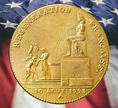 Moneda enchapada en oro de la Primera República de 1793 Francia medalla Restrike moderna Foto 1 de 2