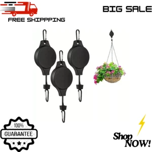 3Pcs Plant Pulley Retractable Hanger Easy Reach Plant Pulley Adjustable Height - Picture 1 of 6