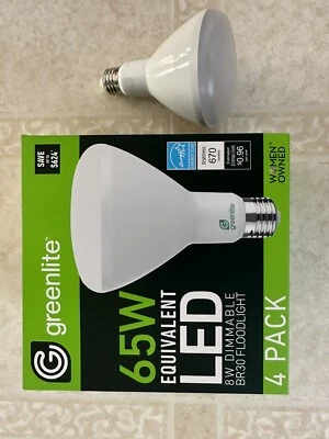 4Pk Bright White - Greenlite 8W LED Dimmable BR30 Floodlight  Medium~3000K - Image 1 of 2