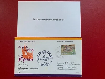 MALASIA 1980 FDC PRIMER VUELO KUALA LUMPUR SYDNEY LUFTHANSA MELBOURNE KARACHI Foto 1 de 2