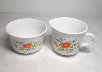 Juego de crema y azucarero de flores silvestres Corning Corelle flores naranja vintage Foto 1 de 4