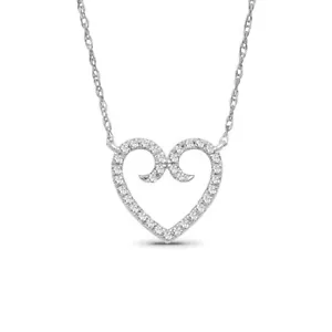 14K White Gold Round Natural Diamond Heart Pendant Necklace 18" Silver Chain - Picture 1 of 6