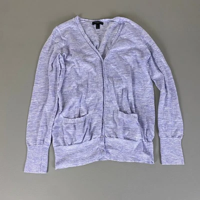 J. Crew Cardigan 女式小号紫色亚麻混纺纽扣前襟 — 第 1/4 张图片