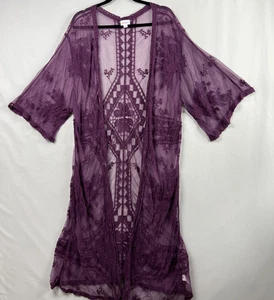 Lularoe kimono donna grande pizzo cardigan spolverino midi viola boho fata - Foto 1 di 11