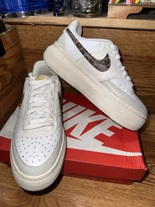 Nike Court Vision Alta DO2791-100 White Leather Cheetah Sneaker Womens Size 7 - Picture 1 of 9