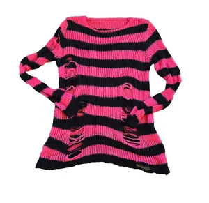 Emo Punk Girl Knitted Sweater, untagged 18x30 (Large?), Distressed, Goth, Skater - Picture 1 of 4